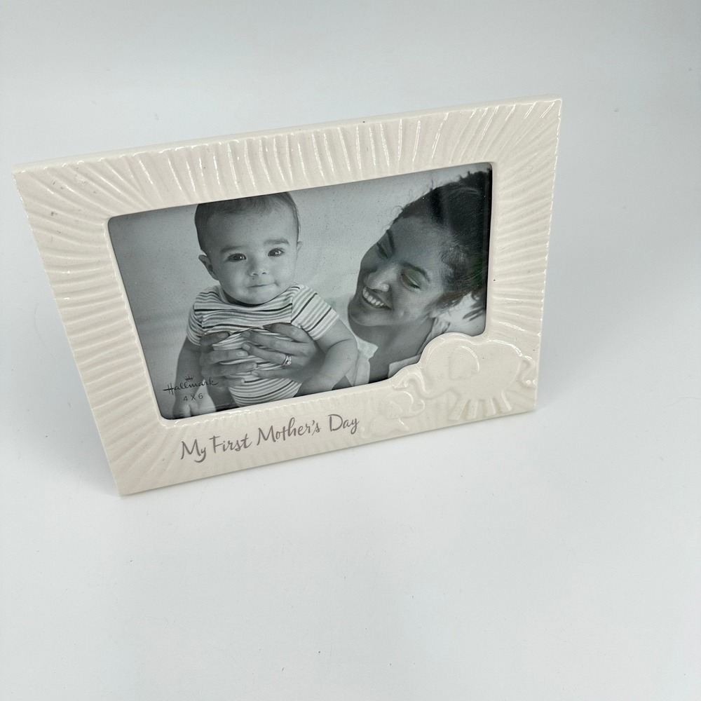 Hallmark My First Mother's Day Ceramic Elephant 4x6 Picture Frame Cream Glossy